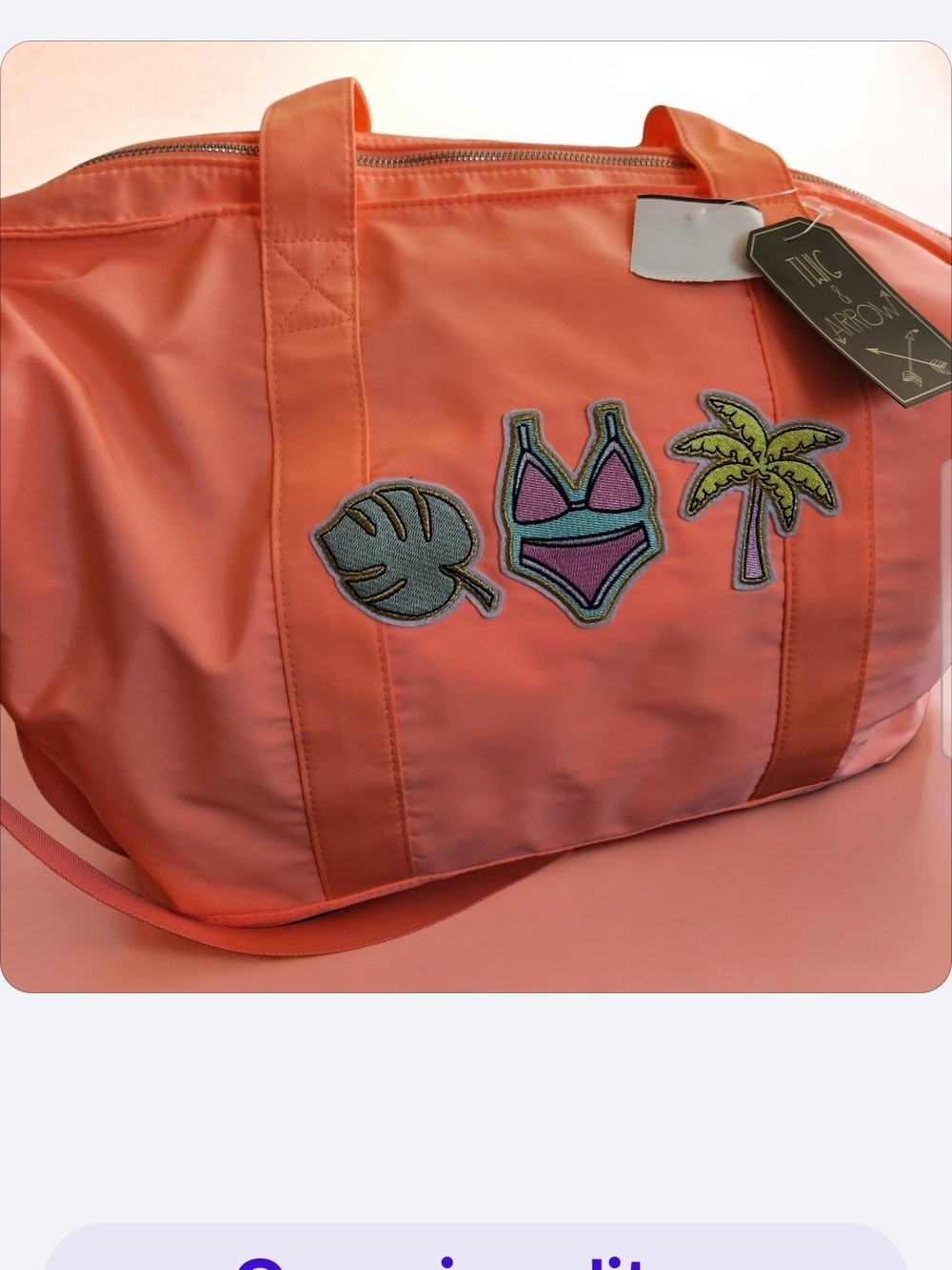 Coral Patchwork Weekend Bag Or Beach Bag with Tropical Appliqués